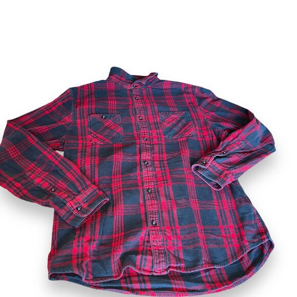 Mens Flannel Shirt Large Red Buffalo Checked Plaid Lumberjack Fisherman - Picture 5 of 16
